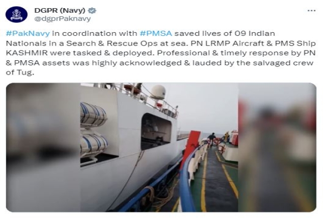 Pakistan Navy Saves Indian Crew of Tugboat in Distress