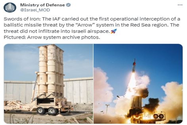 Israel Deploys Arrow Missile Defense System for the First Time in Ongoing Conflict