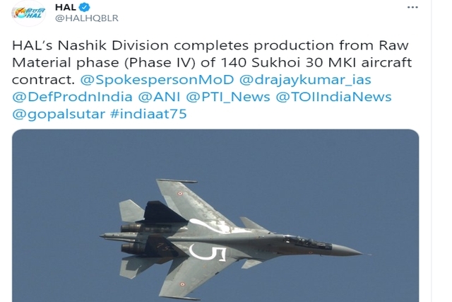 HAL Completes Production of 140 Raw Material Phase Su-30MKI Jets 
