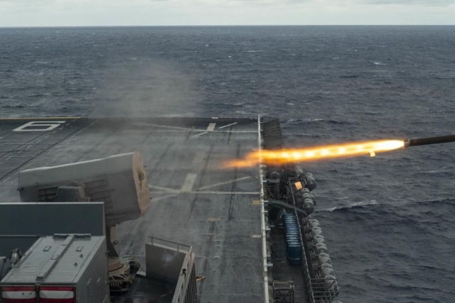U.S. Navy's Amphibious Assault Ship Test Fires Anti-ship Missile in Phillipines Sea